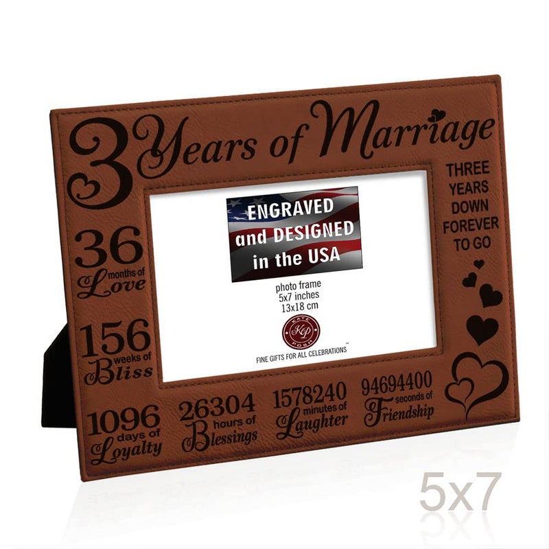 KATE POSH 3rd Anniversary Engraved Rawhide Leather Picture Frame (5x7 Horizontal) - Image 5
